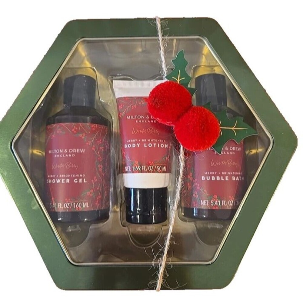 Milton & Drew England Winter Berry Bath Gift Set Gel Lotion Bubble Bath New Seal
